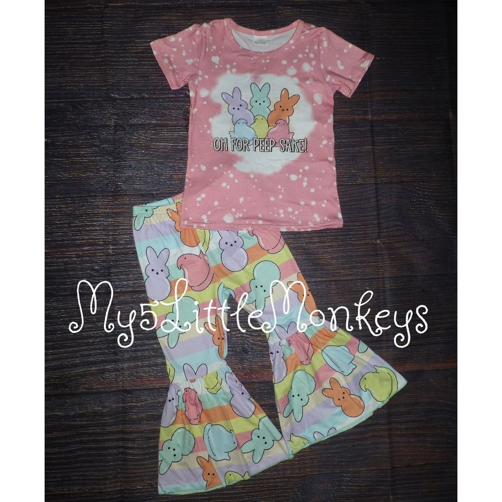 Boutique Easter Bunny Rabbit Peeps Bell Bottoms Girls Outfit Set